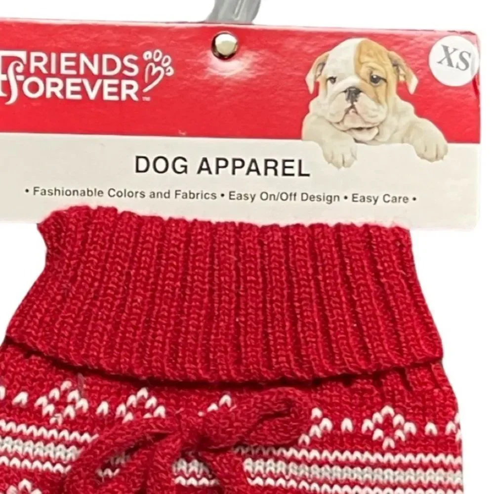 Friends Forever Knit Pet Holiday Red & White Ugly Sweater with Poms XS NWT